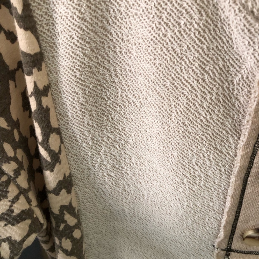 BiBi Neutral Beige Henley with Patterned Taupe Sleeves - Picture 5 of 12